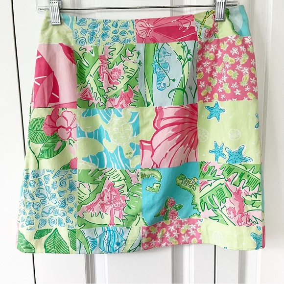 Lilly Pulitzer Vintage White Label Tropical Sealife Floral Patchwork Skirt - Picture 1 of 9